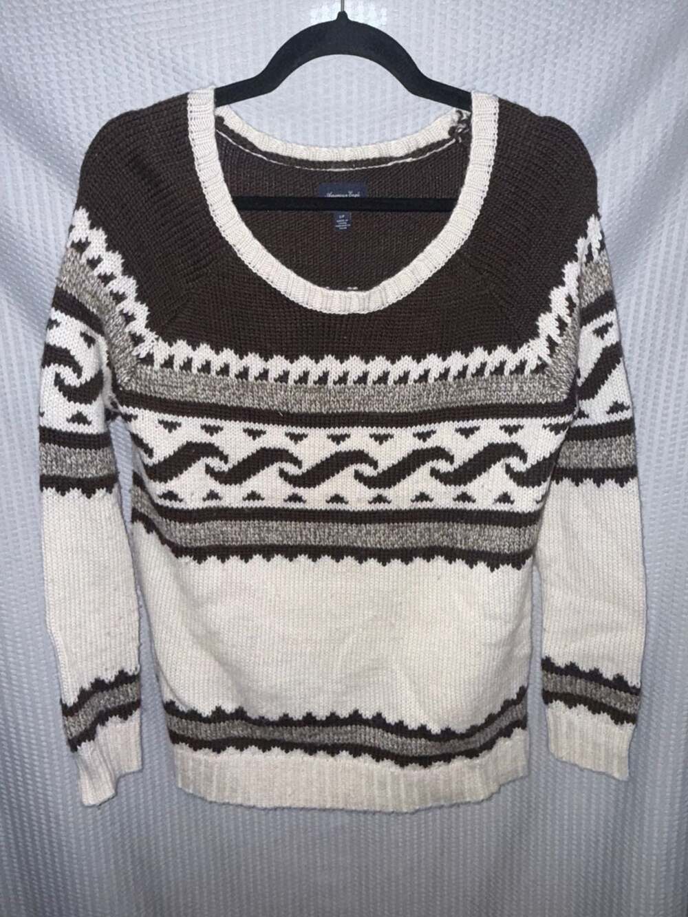 American Eagle Outfitters Sweater Size S Brown Ivory Waves Design